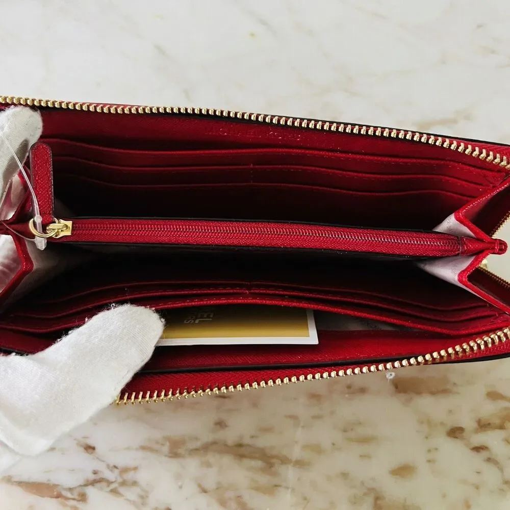 MICHAEL KORS Jet Set Travel Scarlet Leather Three Quarter Zip Continental Wallet